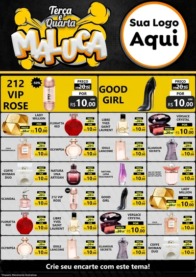 Modelo de Encarte para Encarte A4 Vertical com o tema Terça e Quarta Maluca para Perfumes