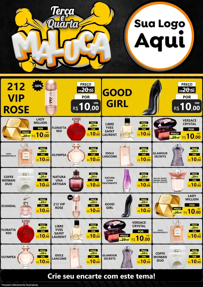 Modelo de Encarte para Encarte A4 Vertical com o tema Terça e Quarta Maluca para Perfumes