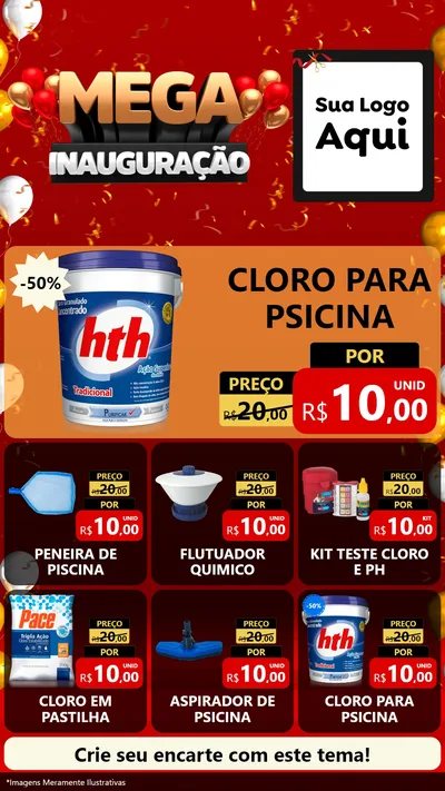 Modelo de Rede Social para Stories com o tema Mega Inauguração para Produtos para Piscina