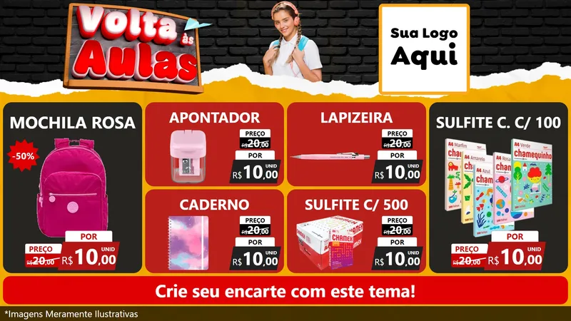 Modelo de TV para TV Horizontal com o tema Volta Às Aulas para Papelaria