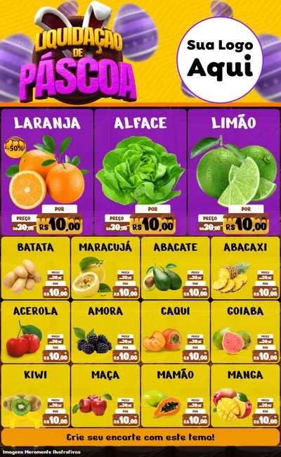 Modelo de Encarte para Encarte Grande com o tema Liquidação de Páscoa para Hortifrúti