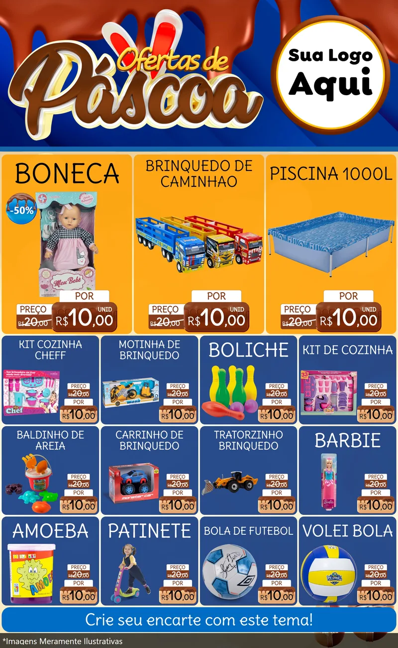 Modelo de Encarte para Encarte Grande com o tema Ofertas de Páscoa para Brinquedos