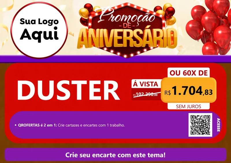 Modelo de Cartaz para Cartaz A4 Horizontal com o tema Promoção de Aniversário para Concessionaria de Carros