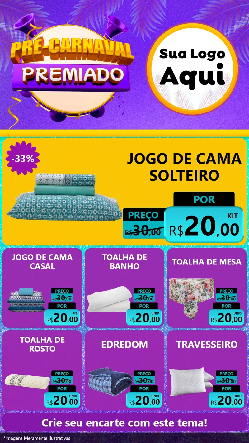 Modelo de Rede Social para Stories com o tema Pré-Carnaval Premiado para Cama, Mesa e Banho