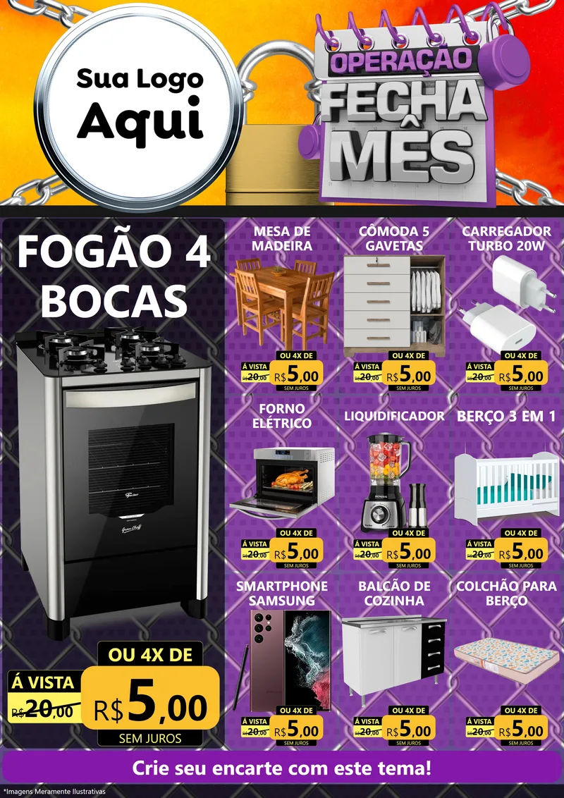 Modelo de Encarte para Encarte A4 Vertical com o tema Operação Fecha Mês para Móveis e Eletro