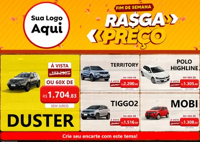 Modelo de Encarte para Encarte A4 Horizontal com o tema Fim de Semana Rasga Preços para Concessionaria de Carros