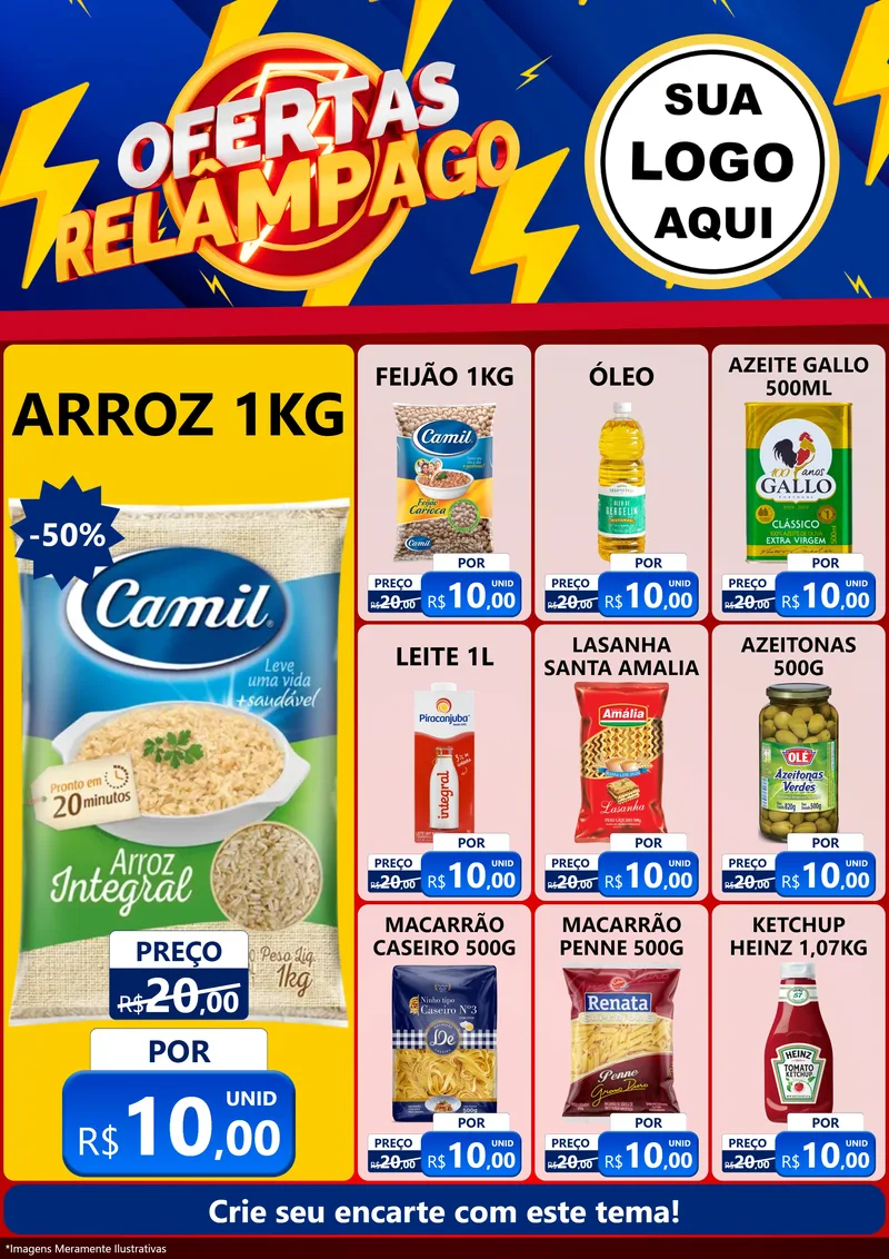 Modelo de Encarte para Encarte A4 Vertical com o tema Ofertas Relâmpago para Supermercado