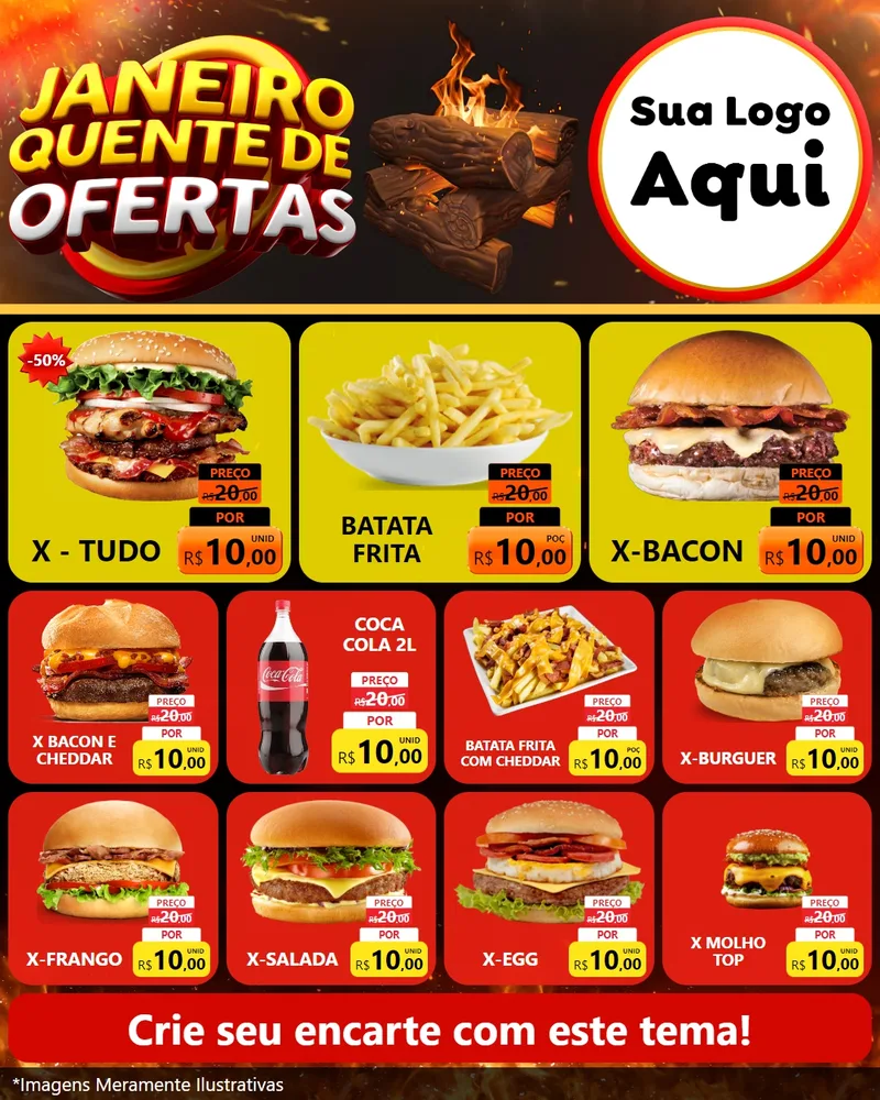 Modelo de Rede Social para Feed Instagram com o tema Janeiro Quente de Ofertas para Hamburgueria