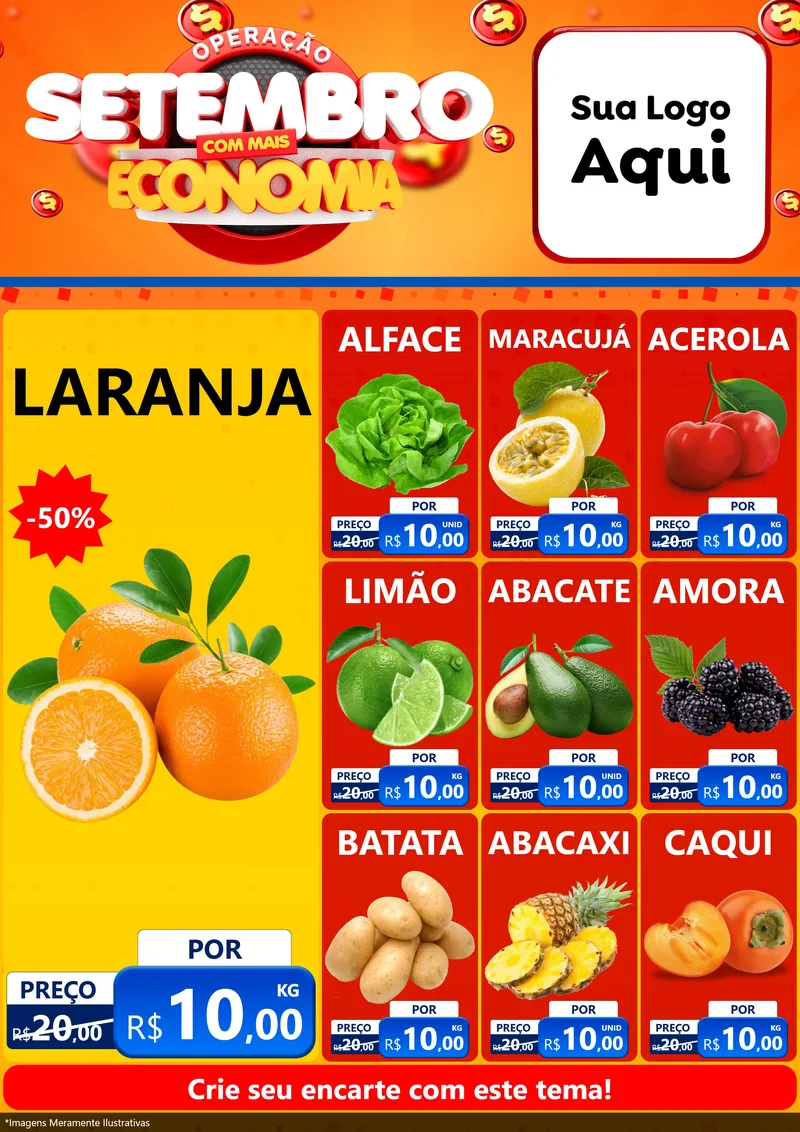 Modelo de Encarte para Encarte A4 Vertical com o tema Operação Setembro Com Muita Economia para Hortifrúti
