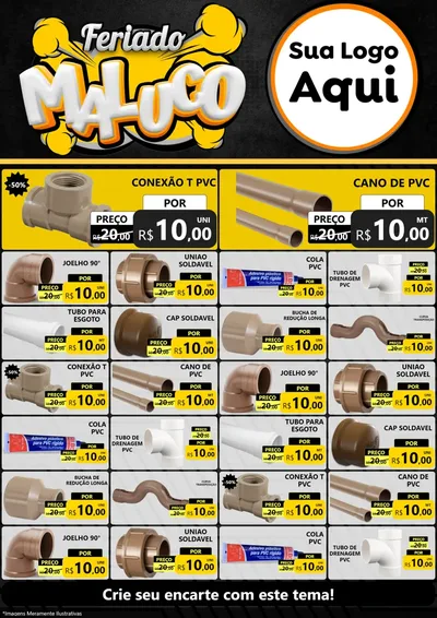 Modelo de Encarte para Encarte A4 Vertical com o tema Feriado Maluco para Tubos e conexões