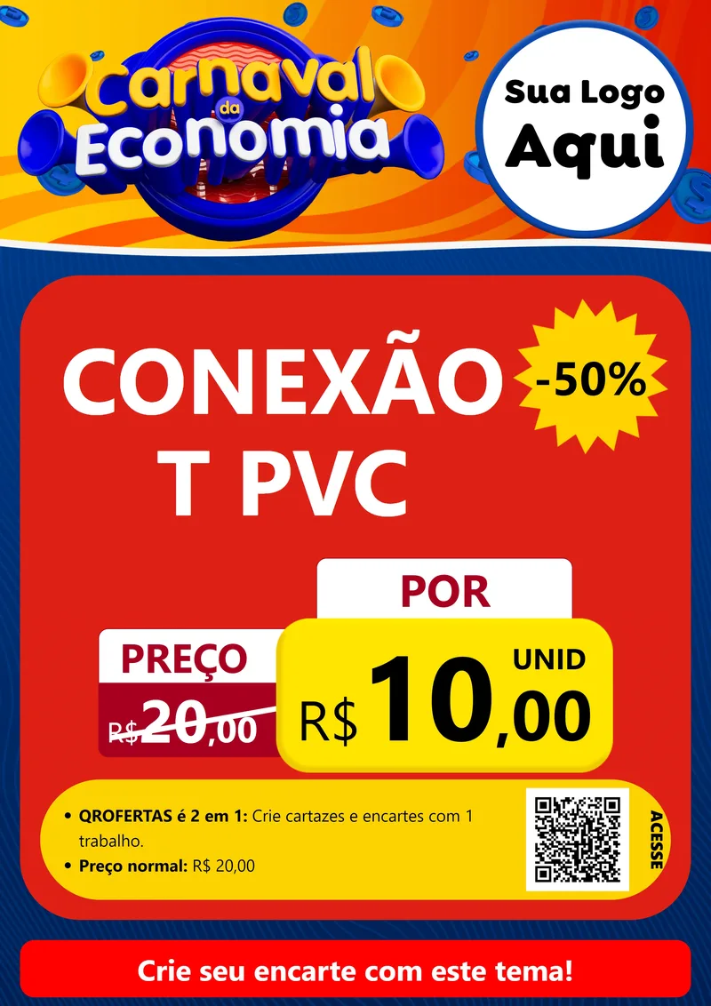 Modelo de Cartaz para Cartaz A4 Vertical com o tema Carnaval da Economia para Tubos e conexões