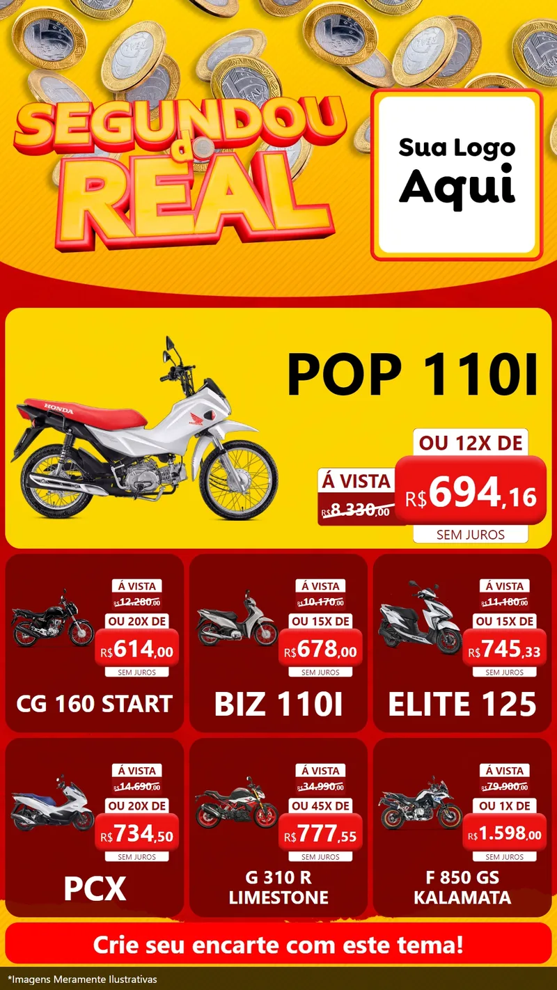 Modelo de Rede Social para Stories com o tema Segundou do Real para Concessionaria de Motos