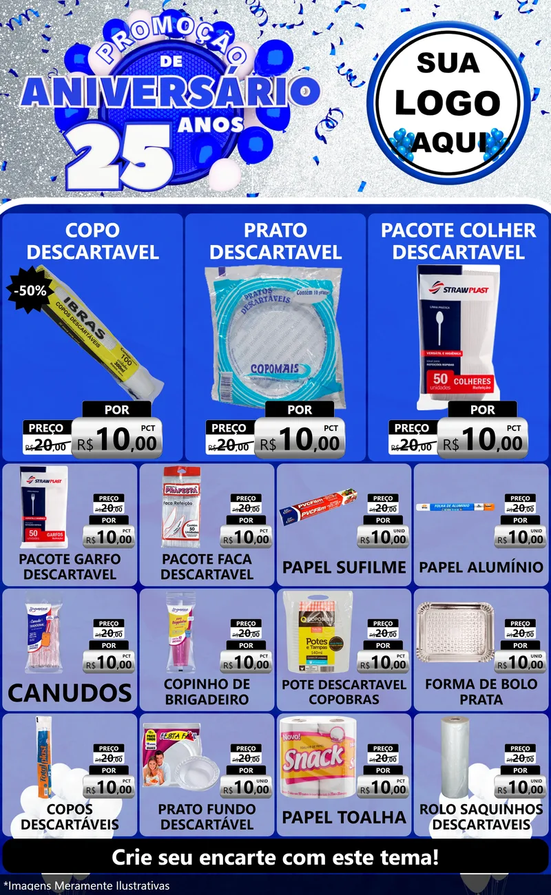 Modelo de Encarte para Encarte Grande com o tema Promoção de Aniversário - 25 Anos para Embalagens