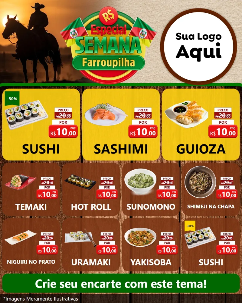 Modelo de Rede Social para Feed Instagram com o tema Especial Semana Farroupilha para Comida japonesa