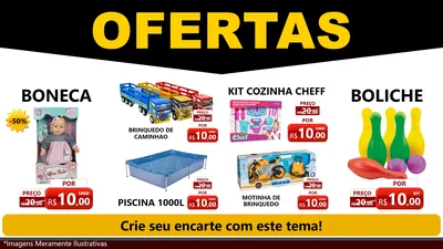 Modelo de TV para TV Horizontal com o tema Ofertas Preto e Vermelho Cartaz para Brinquedos