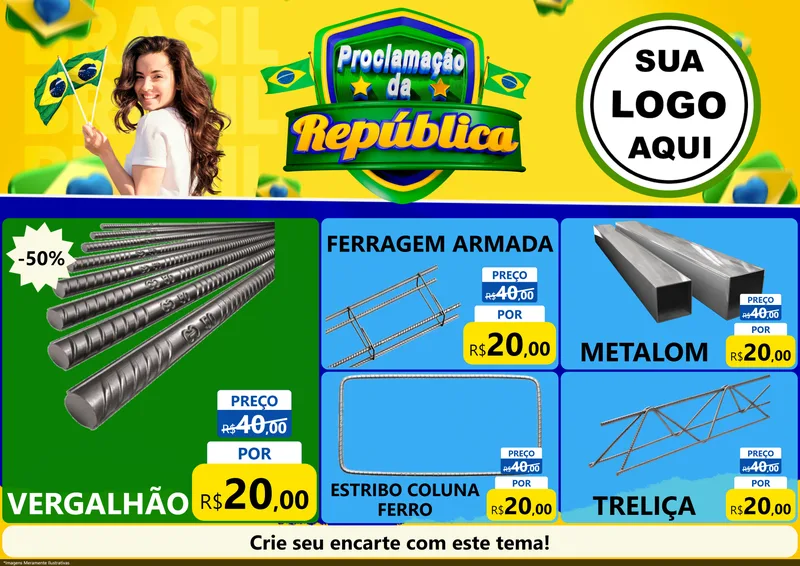 Modelo de Encarte para Encarte A4 Horizontal com o tema Proclamação da República para Ferragens