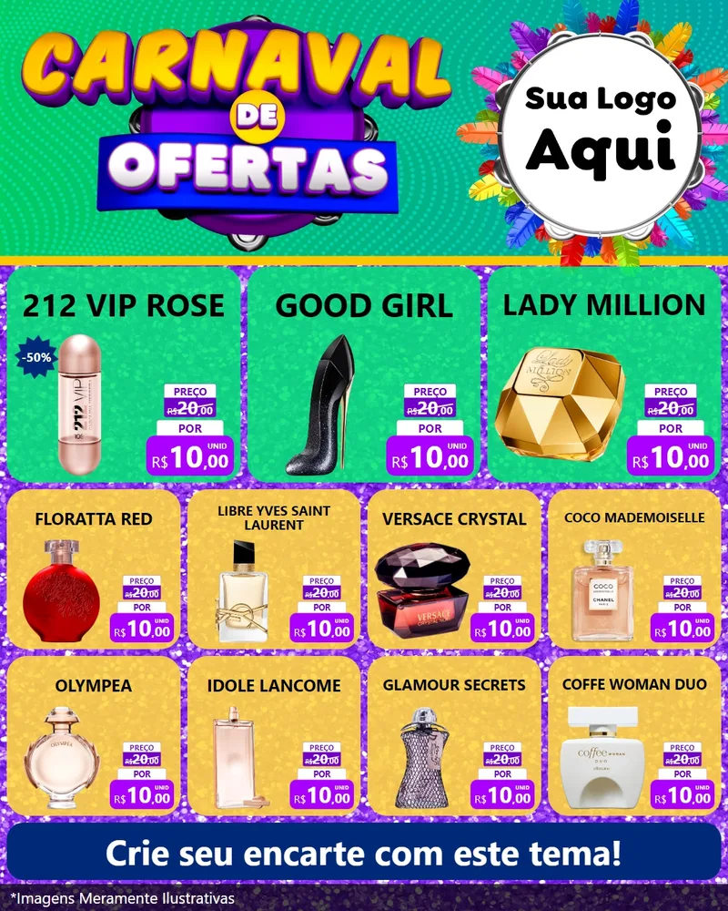 Modelo de Rede Social para Feed Instagram com o tema Carnaval de Ofertas para Perfumes