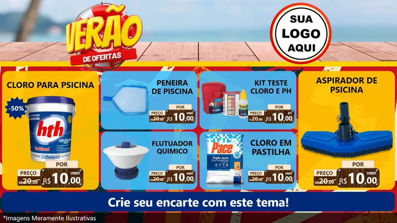 Modelo de TV para TV Horizontal com o tema Verão de Ofertas para Produtos para Piscina