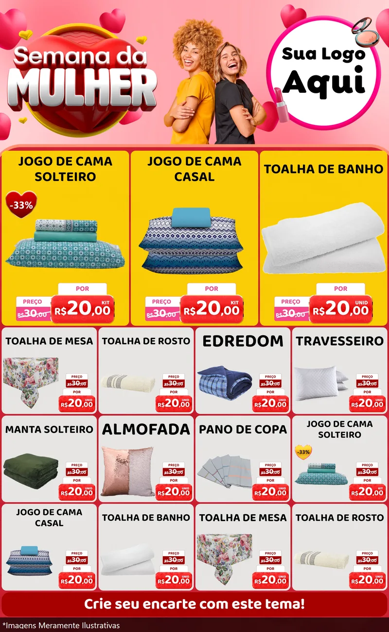 Modelo de Encarte para Encarte Grande com o tema Semana da Mulher para Cama, Mesa e Banho