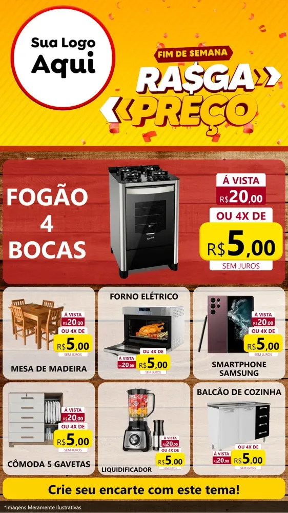 Modelo de Rede Social para Stories com o tema Fim de Semana Rasga Preços para Móveis e Eletro