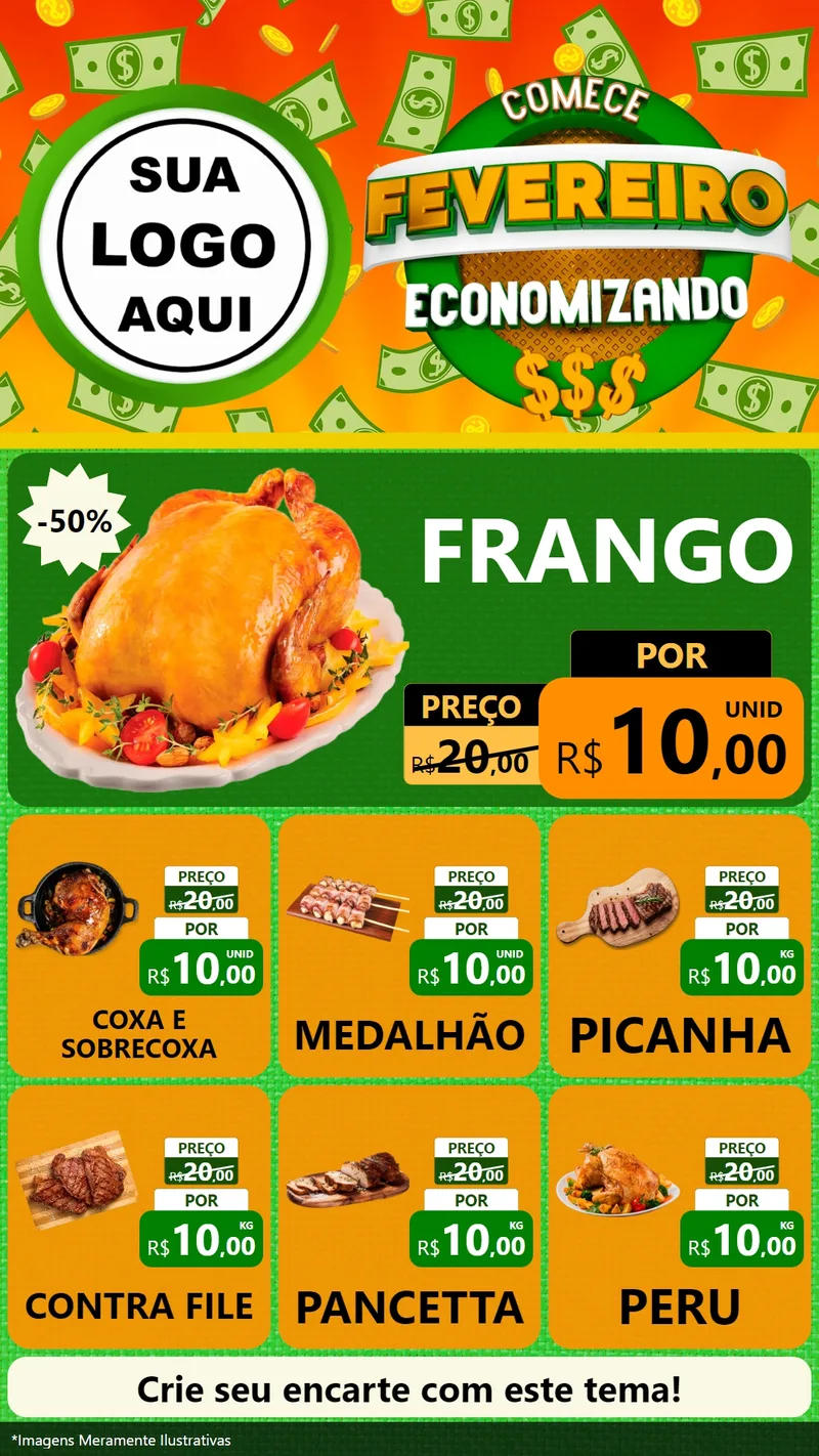 Modelo de Rede Social para Stories com o tema Comece Fevereiro Economizando para Assados