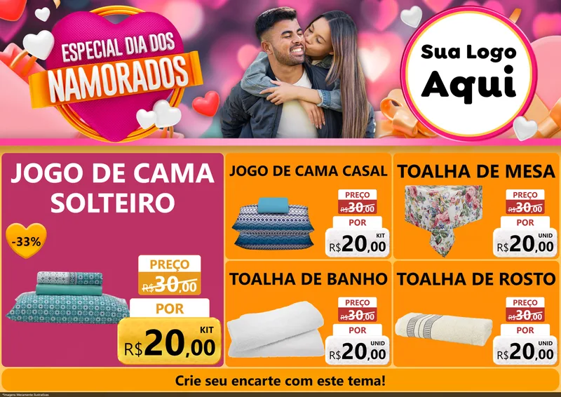 Modelo de Encarte para Encarte A4 Horizontal com o tema Especial Dia dos Namorados para Cama, Mesa e Banho