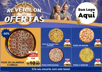 Modelo de Encarte para Encarte A4 Horizontal com o tema Réveillon de Ofertas para Pizzaria
