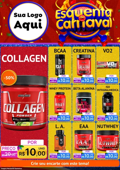 Modelo de Encarte para Encarte A4 Vertical com o tema Esquenta de Carnaval para Suplementos alimentares