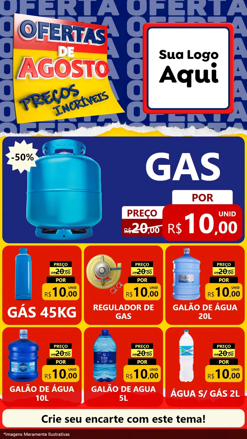 Modelo de Rede Social para Stories com o tema Ofertas de Agosto - Preços Incríveis para Água e gás