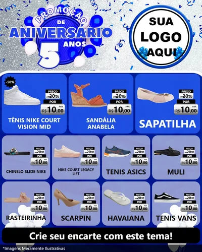Modelo de Rede Social para Feed Instagram com o tema Promoção de Aniversário - 5 Anos para Calçados