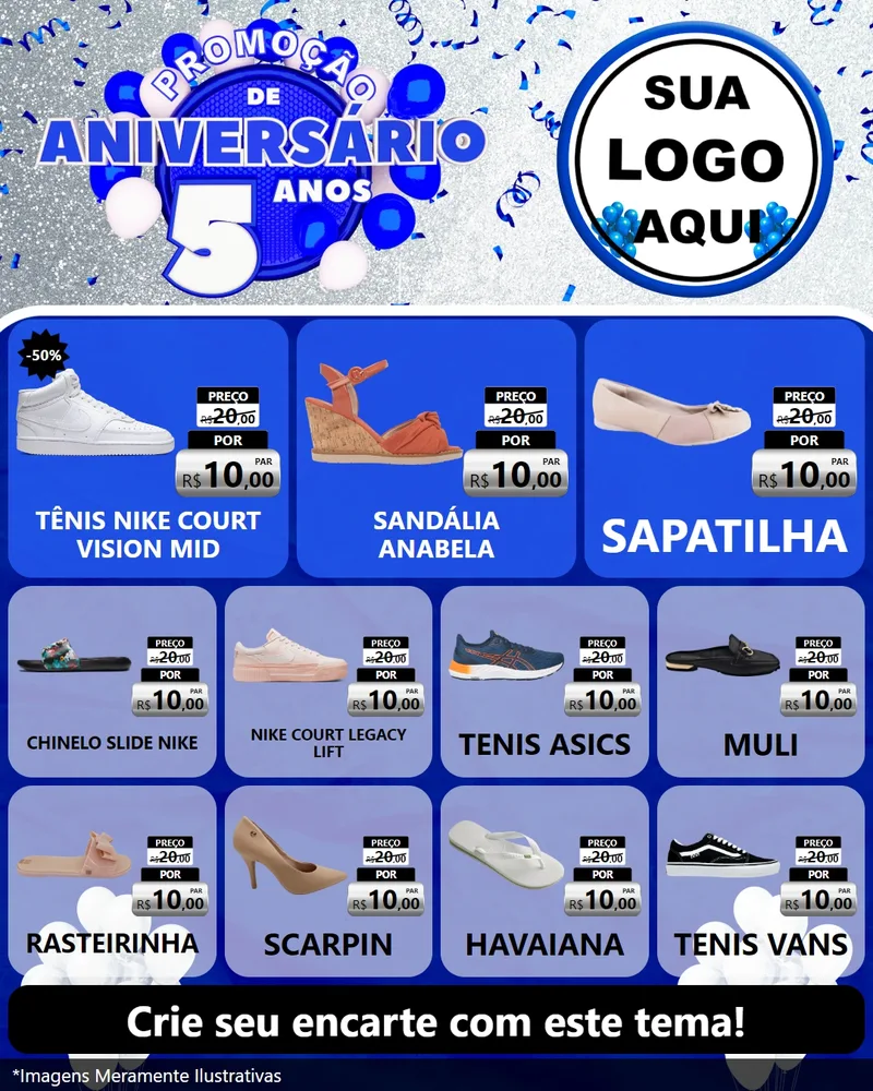Modelo de Rede Social para Feed Instagram com o tema Promoção de Aniversário - 5 Anos para Calçados