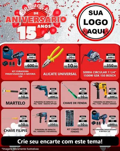 Modelo de Rede Social para Feed Instagram com o tema Promoção de Aniversário - 15 Anos para Maquinas e Ferramentas