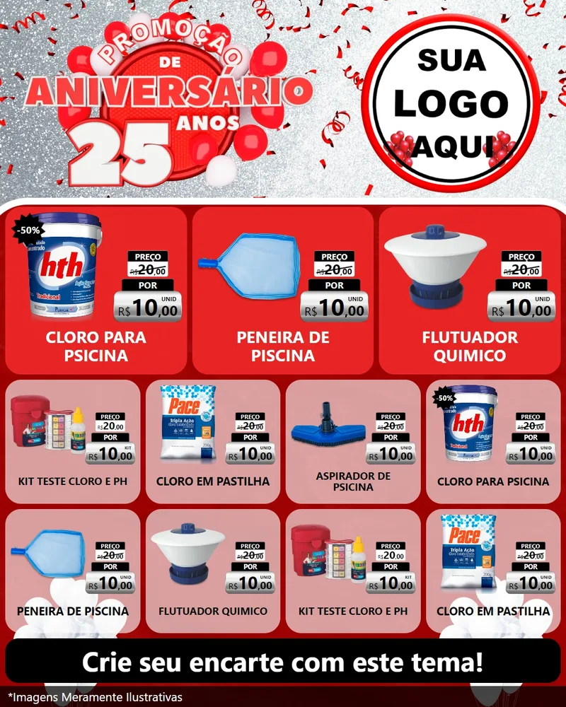 Modelo de Rede Social para Feed Instagram com o tema Promoção de Aniversário - 25Anos para Produtos para Piscina