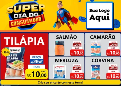 Modelo de Encarte para Encarte A4 Horizontal com o tema Super Dia do Consumidor para Peixaria