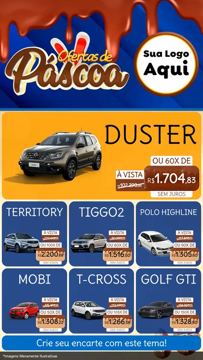 Modelo de Rede Social para Stories com o tema Ofertas de Páscoa para Concessionaria de Carros