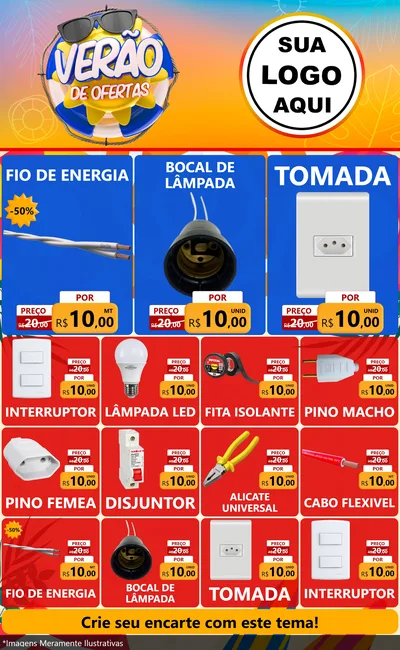 Modelo de Encarte para Encarte Grande com o tema Verão de Ofertas para Materiais Elétricos