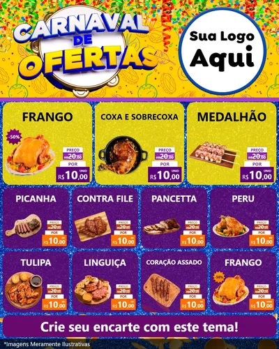 Modelo de Rede Social para Feed Instagram com o tema Carnaval de Ofertas para Assados