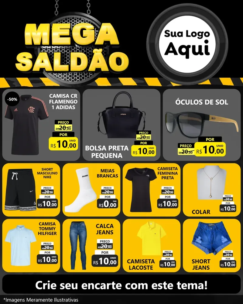 Modelo de Rede Social para Feed Instagram com o tema Mega Saldão para Roupas e acessórios