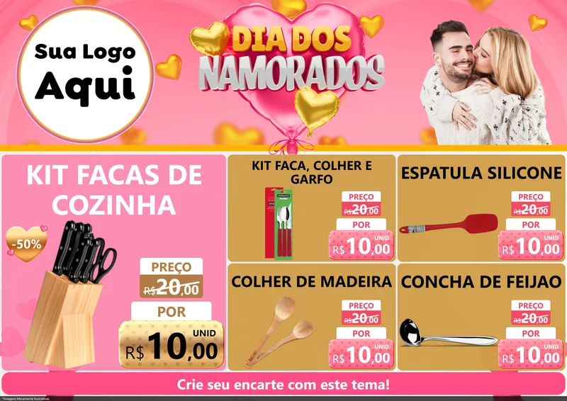 Modelo de Encarte para Encarte A4 Horizontal com o tema Dia dos Namorados para Utilidades Domésticas