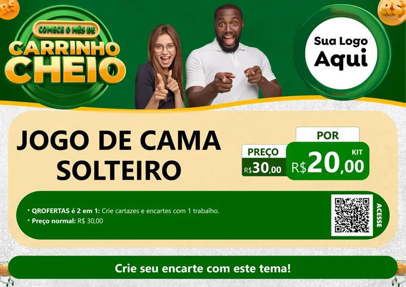 Modelo de Cartaz para Cartaz A4 Horizontal com o tema Carrinho Cheio para Cama, Mesa e Banho