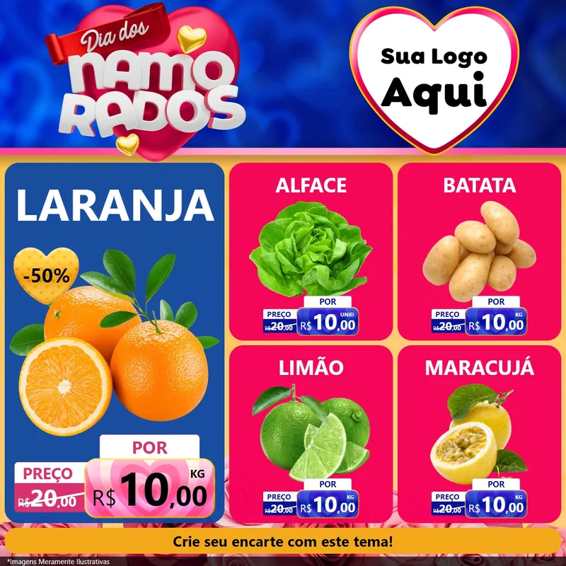 Modelo de Rede Social para Feed Facebook com o tema Dia dos namorados para Hortifrúti