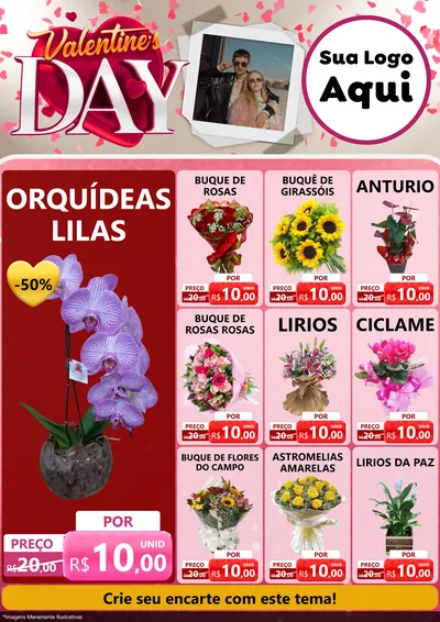 Modelo de Encarte para Encarte A4 Vertical com o tema Valentine's Day para Floricultura e jardim