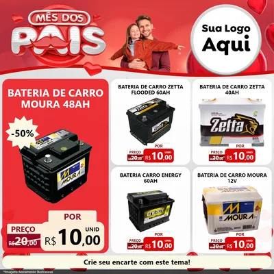 Modelo de Rede Social para Feed Facebook com o tema Mês dos Pais para Baterias Elétricas