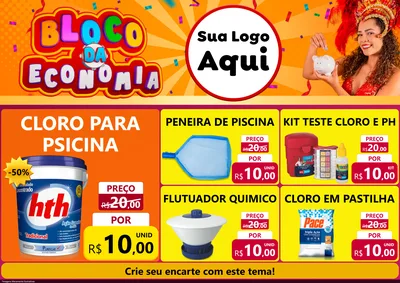 Modelo de Encarte para Encarte A4 Horizontal com o tema Bloco da Economia para Produtos para Piscina