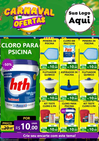 Modelo de Encarte para Encarte A4 Vertical com o tema Carnaval de Ofertas para Produtos para Piscina