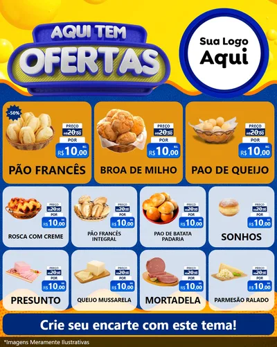 Modelo de Rede Social para Feed Instagram com o tema Aqui Tem Ofertas para Padaria
