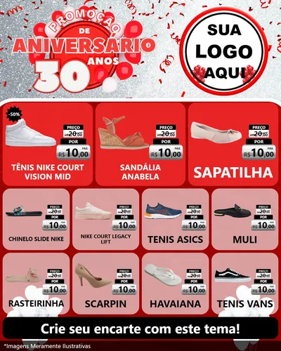 Modelo de Rede Social para Feed Instagram com o tema Promoção de Aniversário - 30 Anos para Calçados