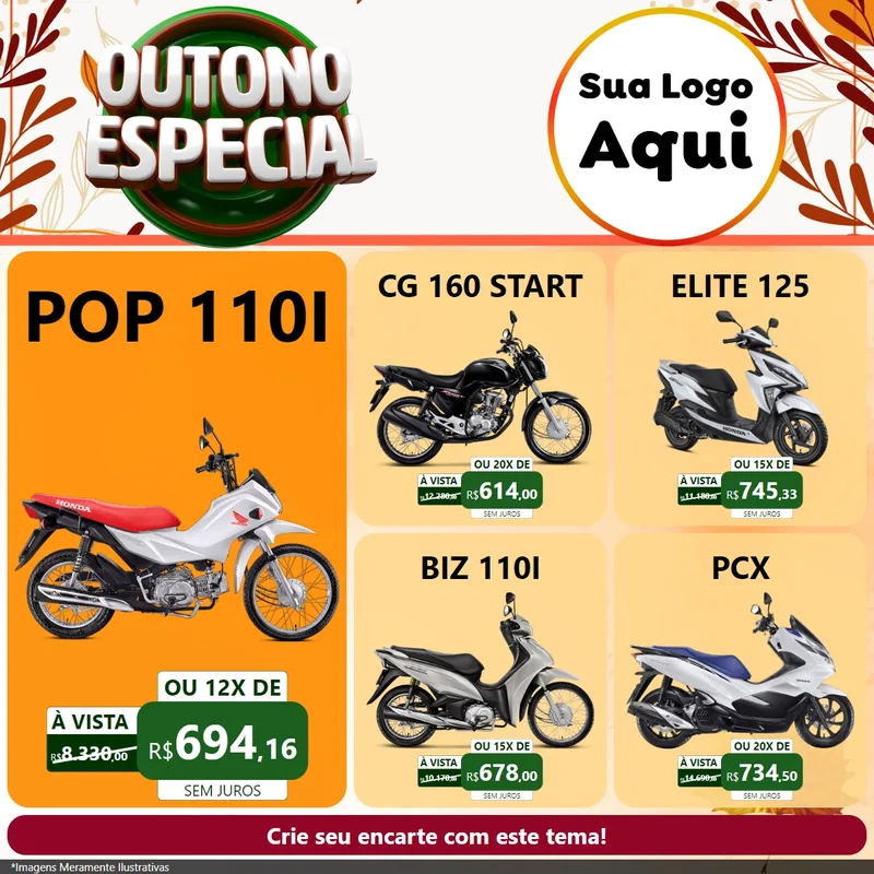 Modelo de Rede Social para Feed Facebook com o tema Outono Especial para Concessionaria de Motos
