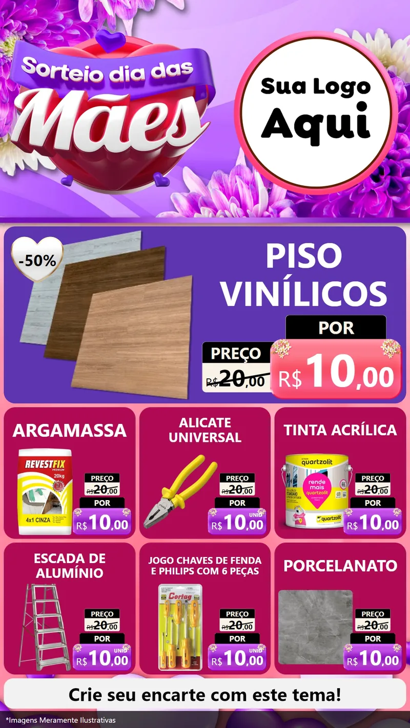 Modelo de Rede Social para Stories com o tema Sorteio Dia das Mães para Material para Construção