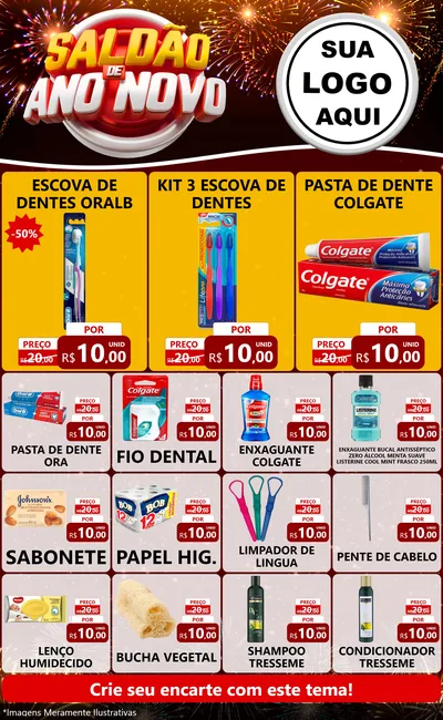 Modelo de Encarte para Encarte Grande com o tema Saldão de Ano Novo para Higiene Pessoal